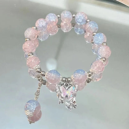 Korean Style Crystal Bead Bracelet - Flower Fox Feather Tassel Charm Jewelry Gift for Women Girls & Best Friends