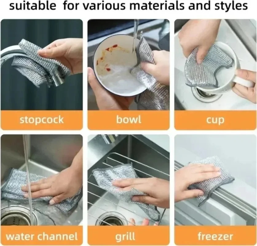 20/5PCS Thickened Steel Wire Cleaning Cloth – Non-Scratch Double-Layer Microfiber Mesh Dishrag & Kitchen Towels for Pots