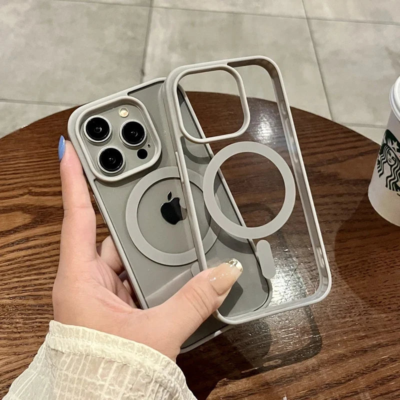Luxury MagSafe Wireless Charging Transparent Case - Magnetic Bumper Protective Cover for iPhone 15 14 13 12 11 Pro Max Plus Mini