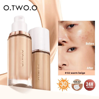 O.TWO.O Liquid Foundation Cream – 30ml High Coverage Makeup Base, SPF30 Waterproof Concealer Foundation for Face