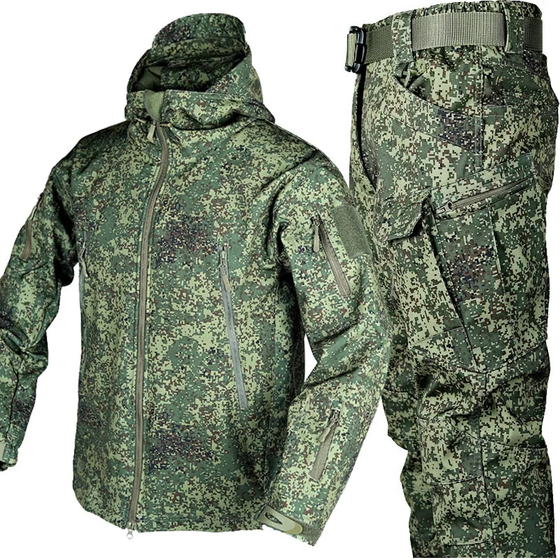 Shark Skin Soft Shell Tactical Suit – Windproof Breathable Plush Outdoor Training Jacket & Pants Set
