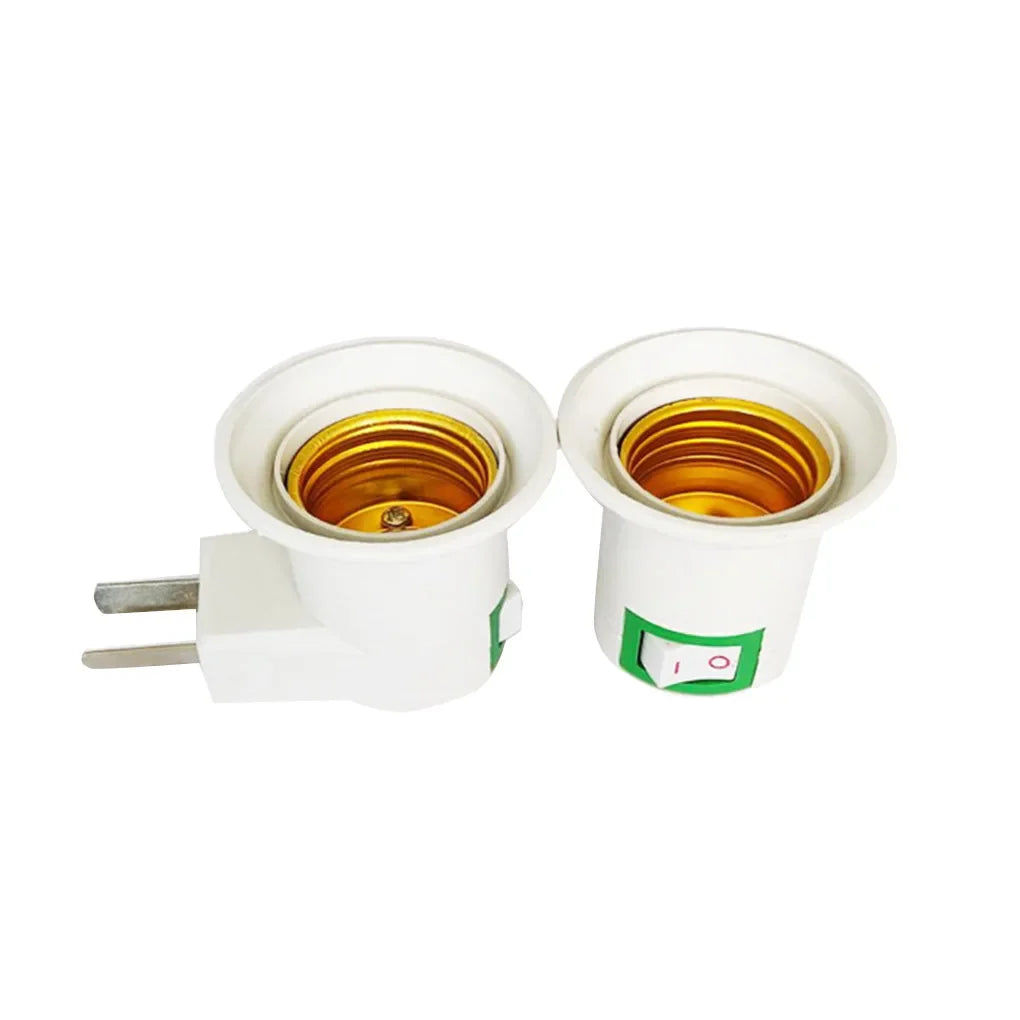 E27 LED Light Socket Adapter with ON/OFF Button Switch - AC Power 220V EU Plug Lamp Holder Bulb Converter