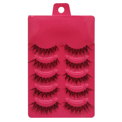 Manga Lashes 5 Pairs – Anime Cosplay Faux Mink Short Full Strip Lashes, Korean Natural Look, Clear Band Soft Eyelash Extensions