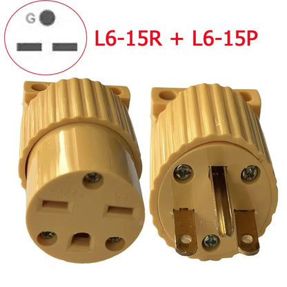 US Industrial Locking Power Plug - 15A L5-15 and L6-15 Male Female 3-Pole Wiring Connector Socket Type B Yellow