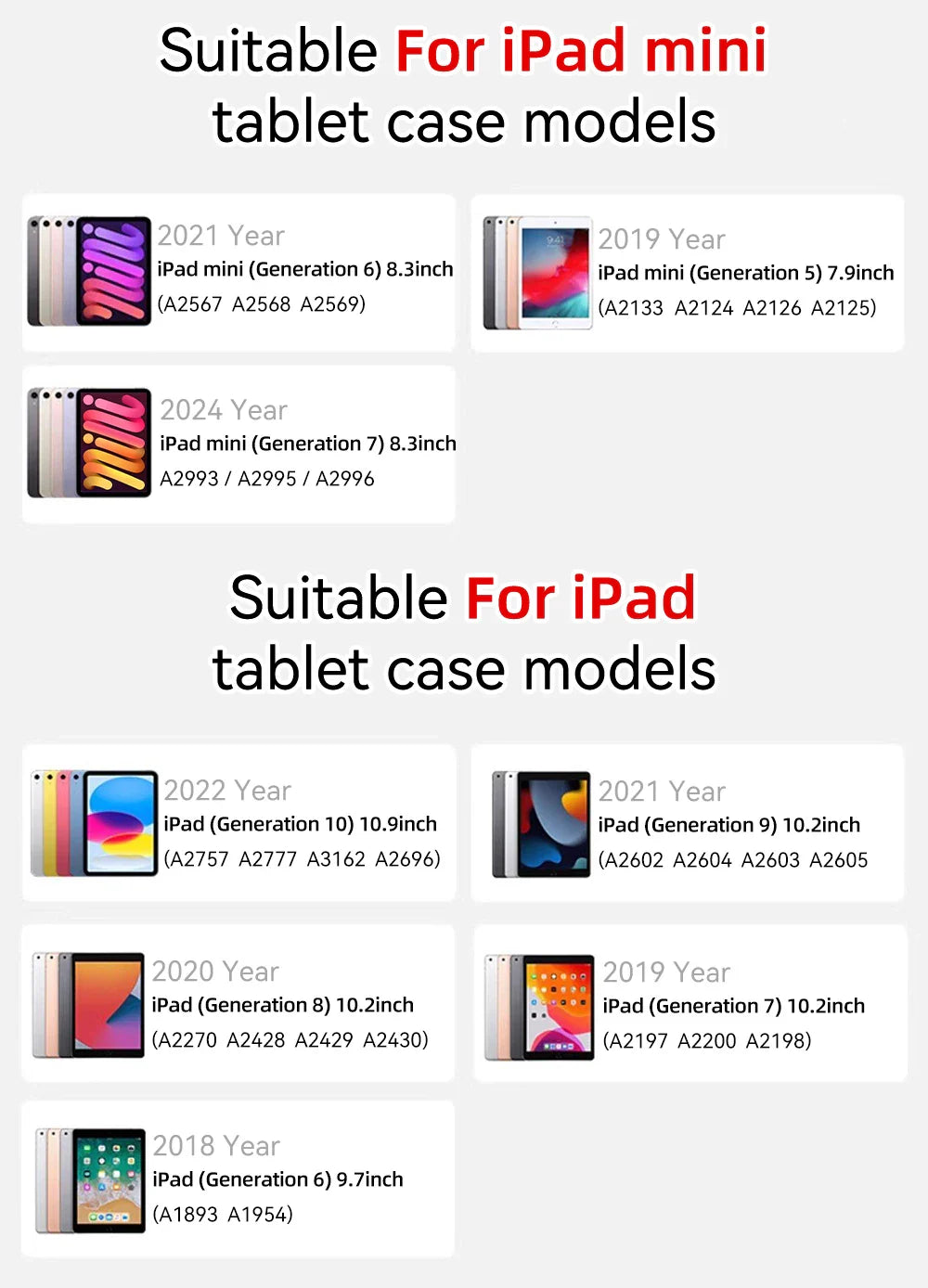 Smart Case with Pen Holder for iPad Air 5/6, Pro 11/12.9, Mini 6/7 – Compatible with 9.7" to 13" Models