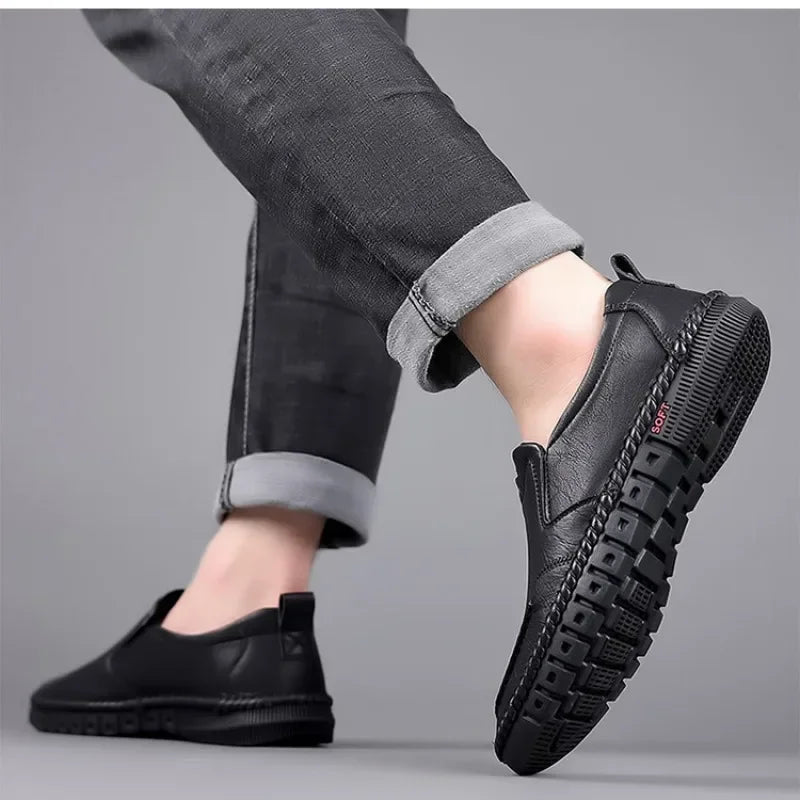 Men’s Genuine Leather Hand-Stitched Slip-On Shoes - Business Formal Wedding & Party Dress Footwear