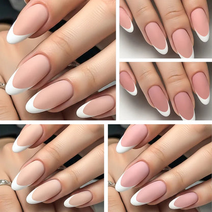 360Pcs Almond French Tip Press On Nails - Glossy Matte Full Cover White Edge False Nail Tips for Women DIY Manicure