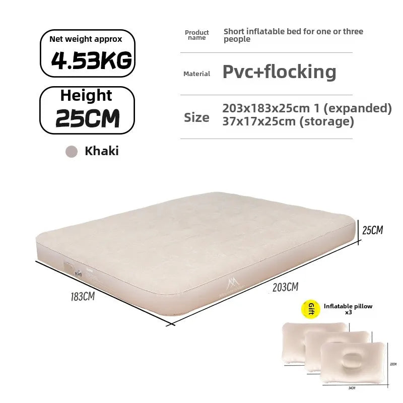 MOUNTAINHIKER 2025 Inflatable Air Mattress – PVC Glamping Sleeping Mat with Built-in Pump for 1-3 Persons