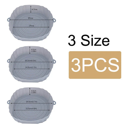 Reusable Air Fryer Silicone Pot & Baking Tray Set – 1/2/3PCS Silicone Basket for Pizza, Fried Chicken & Grill