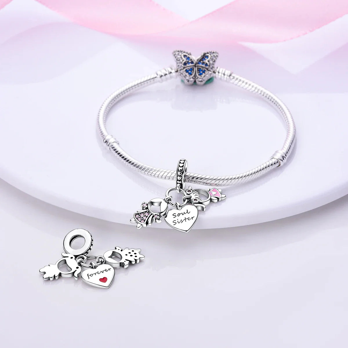 MULA Silver Plated Dangle Charms for Snake Chain Bracelet - DIY Women’s Jewelry Making Gift