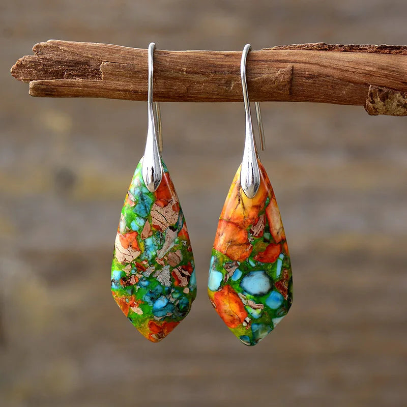 Bohemian Natural Stone Geometric Earrings - Luxury Emperor Stone Pendant Jewelry for Women