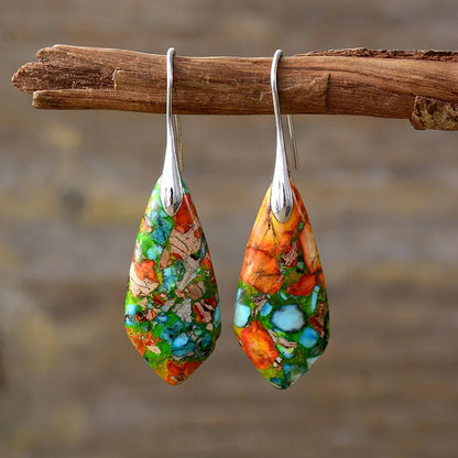 Bohemian Natural Stone Geometric Earrings - Luxury Emperor Stone Pendant Jewelry for Women