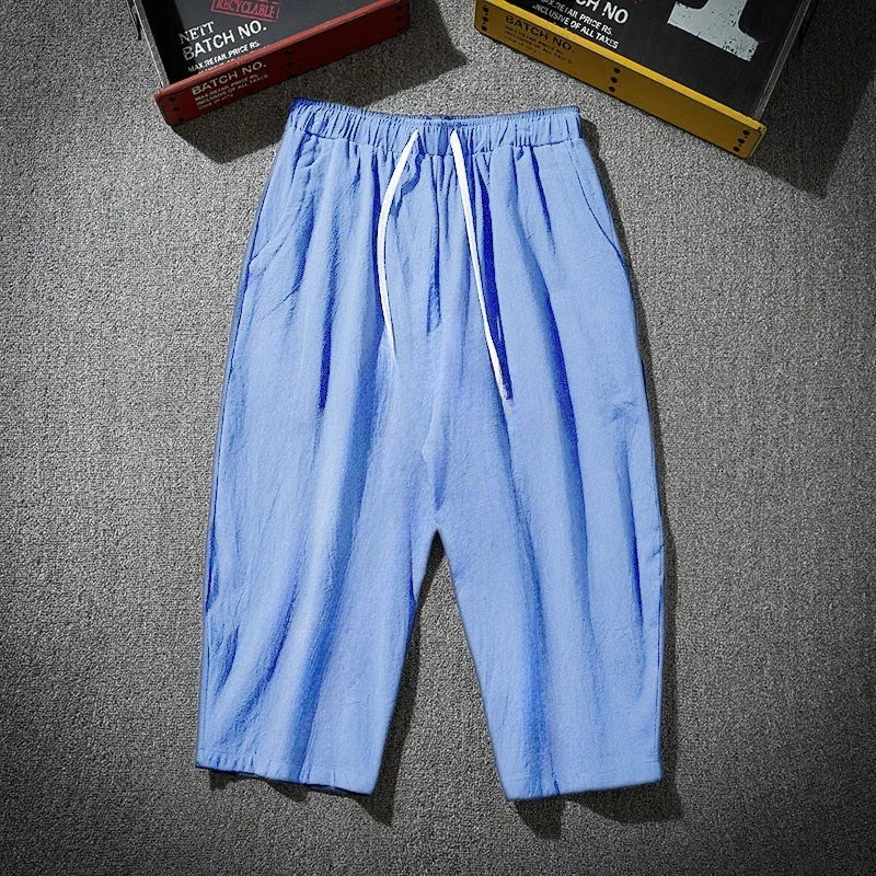 Men's Cotton Blend 3/4 Length Shorts - Casual Loose Fit Drawstring Summer Shorts with Pockets