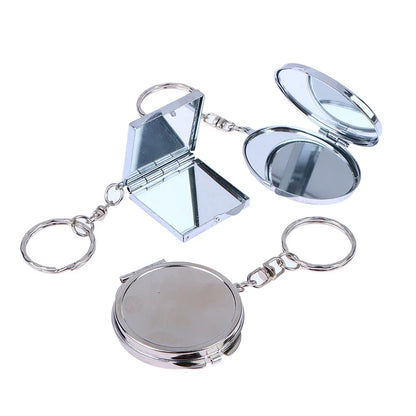 Double-Sided Folding Makeup Mirror - Round, Heart, Oval & Square Metal Keychain Cosmetic Mirror
