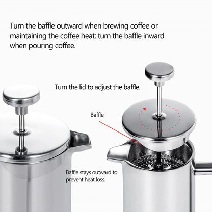350ml/800ml/1000ml French Press Coffee Maker - Stainless Steel Double-Walled Insulated Coffee Pot