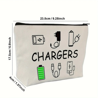Canvas Travel Charger Storage Bag - Soft Electronic Accessories Organizer with Neutral Design