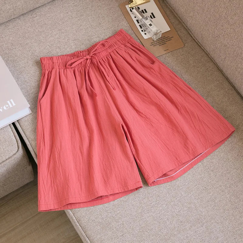 2026 Women's Cotton Summer Shorts - High Waist Loose Fit Casual Shorts with Pockets