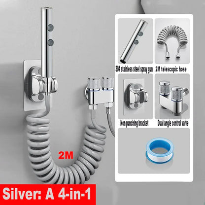 Stainless Steel Toilet Bidet Sprayer Set - Dual Button Handheld Rain Spray Faucet with Self-Cleaning Shower Head & Bathroom Hose Kit