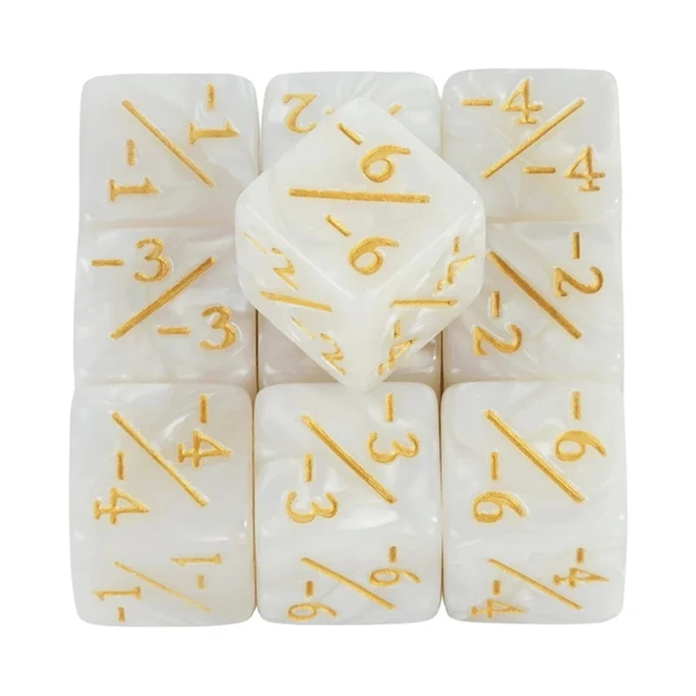 10pcs Six Sided Dice Set - D6 Counters +1/+1 & -1/-1 for Math Learning, Kids Arithmetic Toys and Card Game Accessories