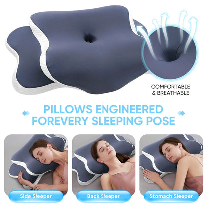 Memory Foam Cervical Pillow - Ergonomic Orthopedic Neck Support Pillow for Neck Pain Relief, Side Back & Stomach Sleepers