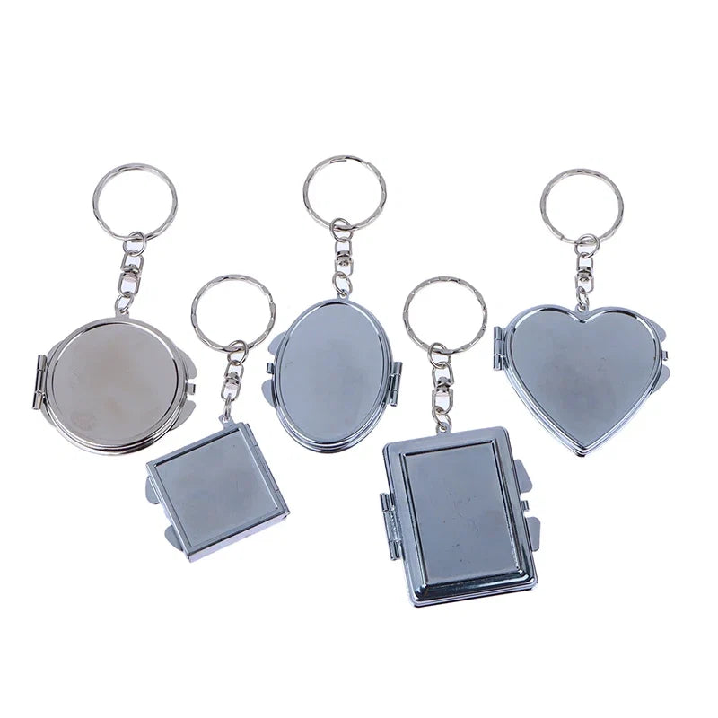 Double-Sided Folding Makeup Mirror - Round, Heart, Oval & Square Metal Keychain Cosmetic Mirror