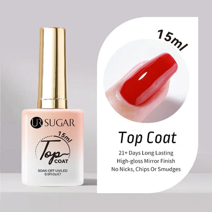 UR SUGAR 2 in 1 Base Gel & No Wipe Top Coat 15ml - Semi-Permanent UV Gel Primer for Nail Art Manicure Design