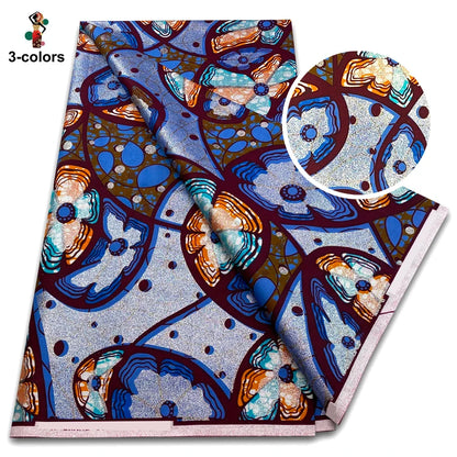 African Glitter Golden Wax Fabric - Nigerian Ankara Gold Print 6 Yards Sewing Material