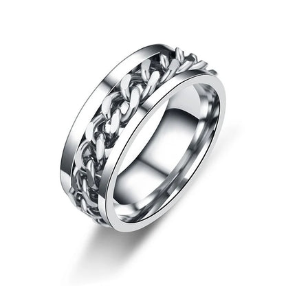 Titanium Steel Spinner Chain Ring - Rotatable Decompression Ring with Bottle Opener Design for Men & Women