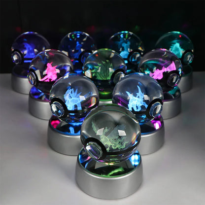 Pokemon Crystal Ball Night Light – Pikachu, Gengar, Eevee, Mewtwo & Lucario LED Pokeball, Kids Birthday Gift & Home Decor