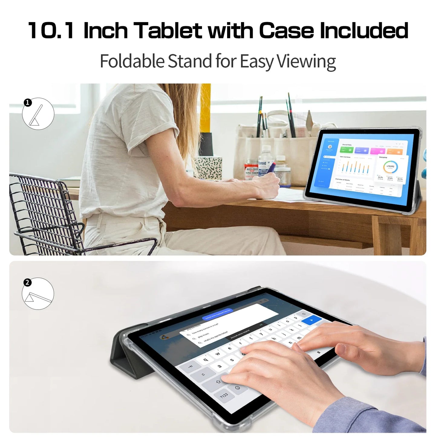 VASOUN Android 14 Tablet 10.1" — 12GB RAM, 128GB ROM, Octa-Core, Dual SIM 4G, WiFi 2.4G/5G, GPS