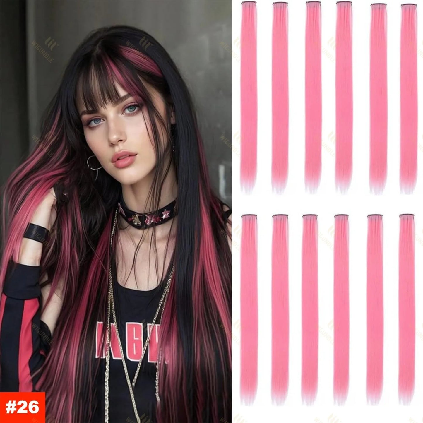 18-Color Clip-In Hair Extensions – 22 Inch Long Straight Synthetic Wig with High Gloss for Women & Children