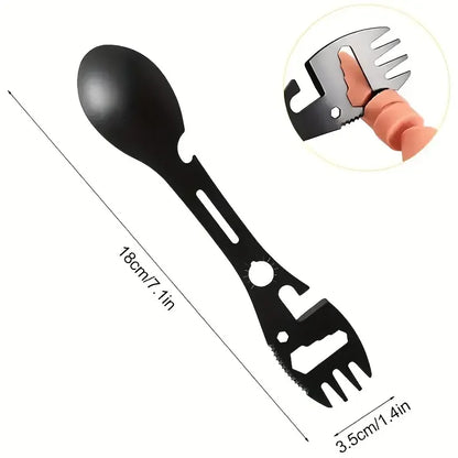 Outdoor Survival Fork Spoon Tool - Lightweight Camping Utensil with Bottle Opener Tactical Utility Gear