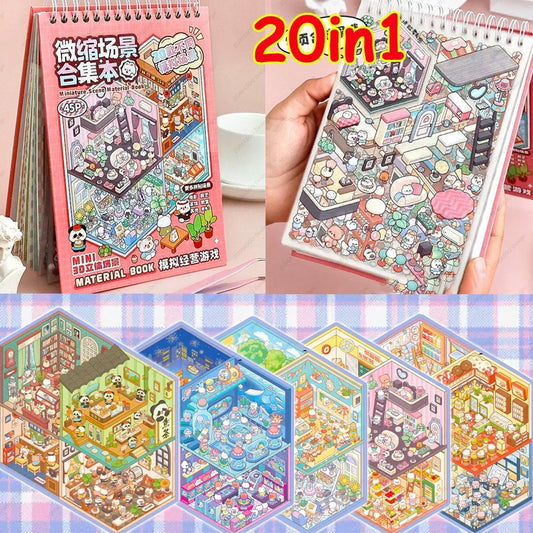 20Pcs Cartoon Landscape Sticker Book - 3D DIY Forest Village Scene Stickers Pocket Activity Gift for Kids Students