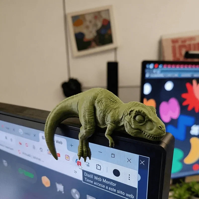 Sleeping T-Rex Monitor Topper - 3D Printed Mini Dinosaur Figurine for Desk, Monitor & Shelf Decor