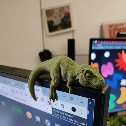 Sleeping T-Rex Monitor Topper - 3D Printed Mini Dinosaur Figurine for Desk, Monitor & Shelf Decor
