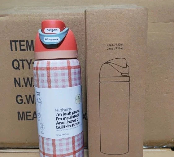 32oz & 24oz One-Touch Pop-Up Sports Water Bottle — Vacuum Insulated Tumbler with Straw & Spout, Leakproof for Outdoor and Gym Use