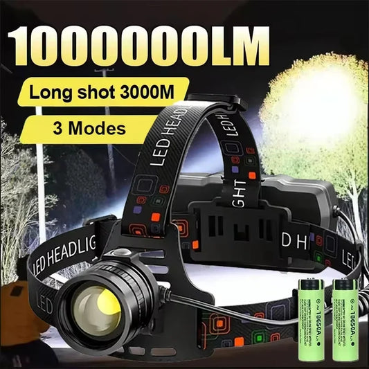 Powerful Rechargeable LED Headlamp – High Lumen Zoomable Telescopic Headlight, Waterproof Outdoor Work Head Torch with Adjustable Beam for Camping & Night Use