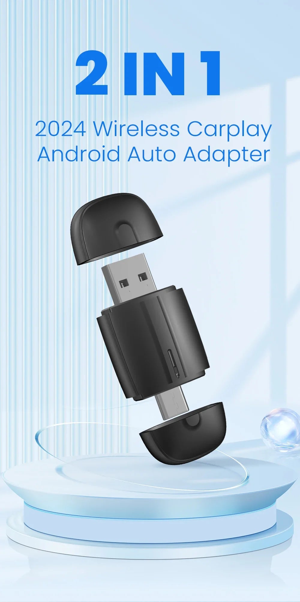 2-in-1 Wireless CarPlay & Android Auto Dongle – Type-C USB Bluetooth WiFi Adapter for Chevrolet, Citroen, Buick, Cadillac, Chery, VW