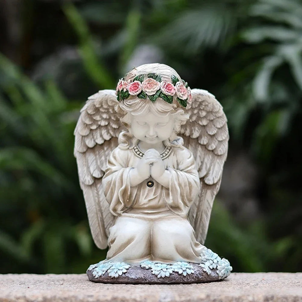 Solar Angel Garden Statue - Resin Praying Angel with Lights for Outdoor Patio, Lawn, Yard & Porch Decor