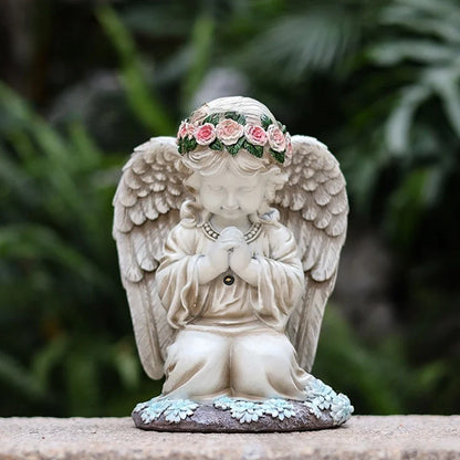 Solar Angel Garden Statue - Resin Praying Angel with Lights for Outdoor Patio, Lawn, Yard & Porch Decor