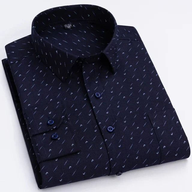 Men’s Plaid Stripe Long Sleeve Shirt - Casual Business Formal Office Shirt with Single Pocket for All Seasons