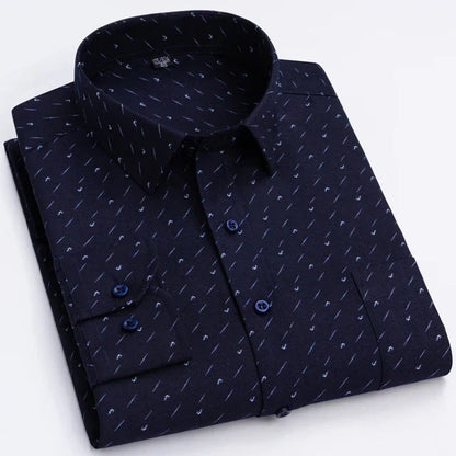 Men’s Plaid Stripe Long Sleeve Shirt - Casual Business Formal Office Shirt with Single Pocket for All Seasons