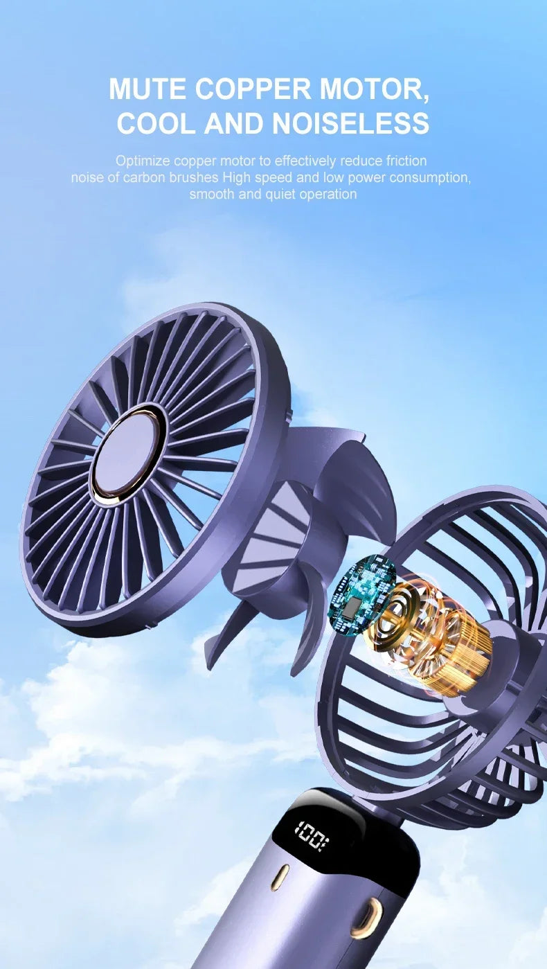 Digital Display USB Handheld Mini Fan – Portable Foldable Silent Fan for Office, Students, Desktop with Multi-Speed Adjustment