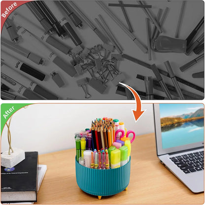 5 Compartment Rotating Pen Holder - 360° Desktop Organizer Caddy for Office, Home & Art Supplies