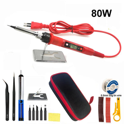 80W Digital Electric Soldering Iron Set Kit - Adjustable Temperature LCD Display, 220V/110V Solder Welding Tool with Tips (60W/80W)