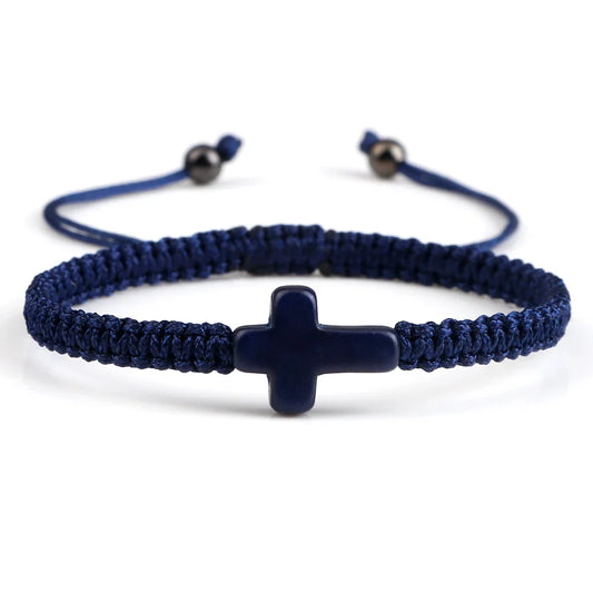 Hand Woven Jesus Cross Bracelet - Red & Black Braided Thread Lucky Couple Jewelry Gift for Men & Women