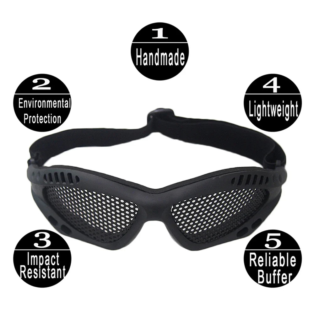 Outdoor Eye Protection Tactical Glasses - Comfortable Airsoft Safety Goggles with Anti-Fog Metal Mesh/PC Lens for Paintball and Hunting