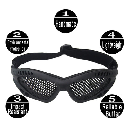 Outdoor Eye Protection Tactical Glasses - Comfortable Airsoft Safety Goggles with Anti-Fog Metal Mesh/PC Lens for Paintball and Hunting