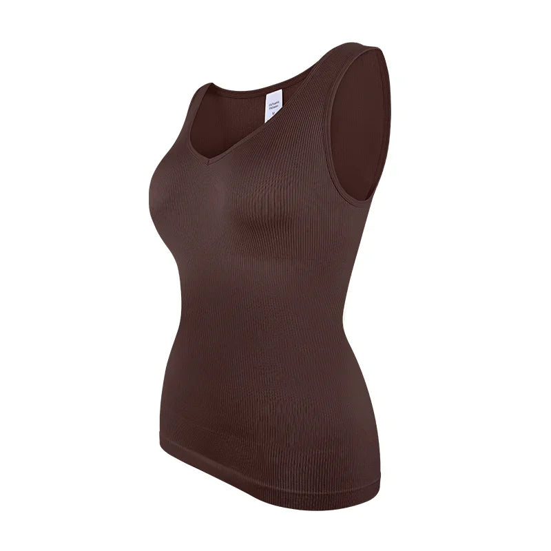 Women’s Sleeveless Shapewear Tank Top - V Neck Compression Body Shaper Shirt with Tummy Control & Wide Strap Support