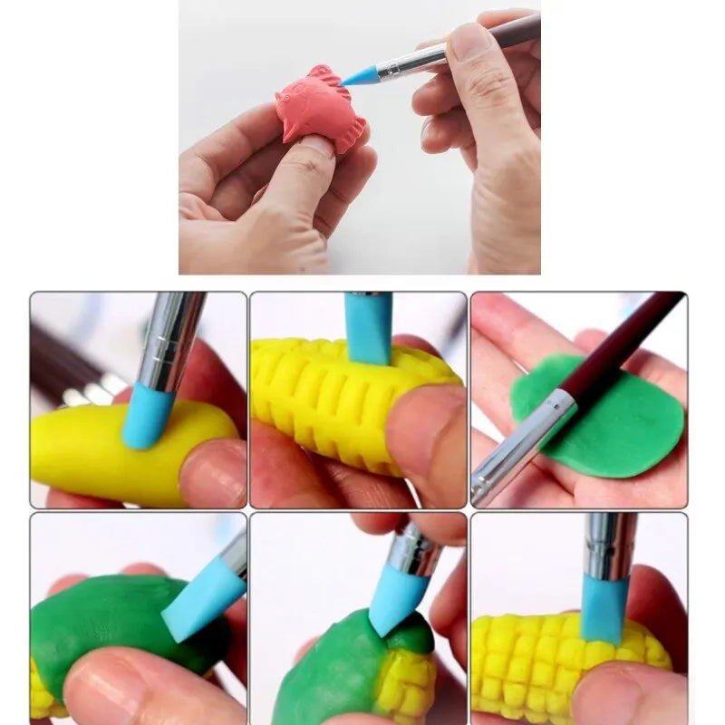 5PCS Silicone Clay Sculpting Tools: Soft Head Brush for Modeling, Dotting, Nail Art, Pottery - DIY Carving and Sculpting Accessories